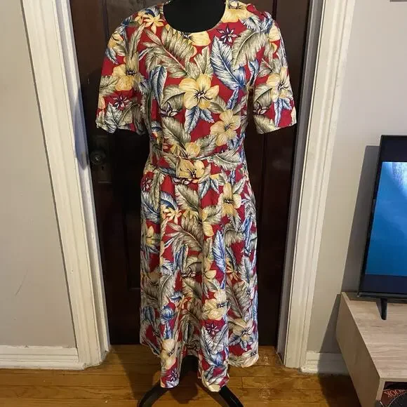 Vintage 90s Talbots Womens 8 Belted Linen Blend Short Sleeve Hawaiian Dress USA - Picture 15 of 15